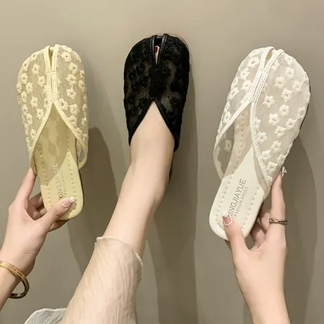 爆款网纱包头拖鞋女夏外穿2023年新款软底休闲半拖懒人配裙子凉拖图片