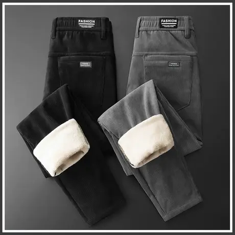 秋冬季加棉裤男士加绒加厚灯芯绒休闲裤子男裤羊羔绒外穿防风冬裤商品大图