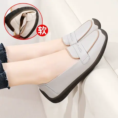 老北京布鞋女士小皮鞋软底透气真皮豆豆鞋软皮妈妈单鞋皮面休闲鞋商品大图