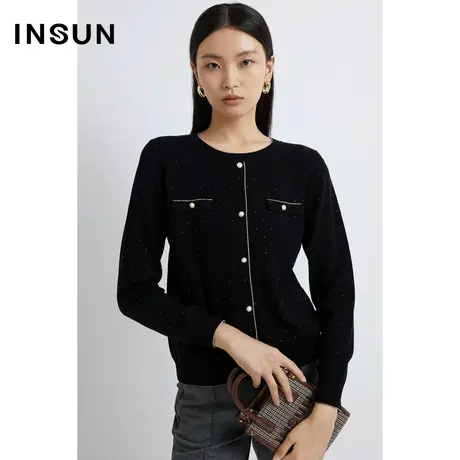 INSUN恩裳奥莱冬季撞色珍珠扣羊毛针织衫商品大图