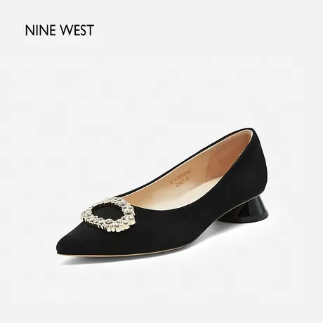Nine West/玖熙圆环钻扣圆鼓跟单鞋2024年春季新款浅口真皮低跟鞋商品大图