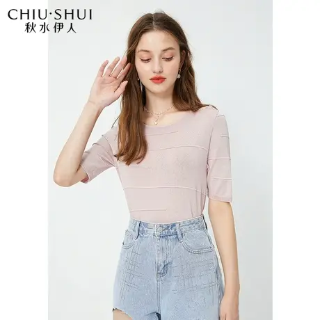 秋水伊人百搭针织衫2021年夏季新款女装复古少女气质粉色针织衫女图片