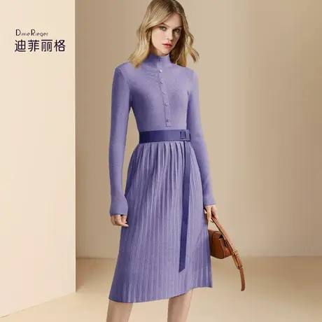 迪菲丽格轻奢气质名媛风针织连衣裙女2024春季新款收腰显瘦毛衣裙图片