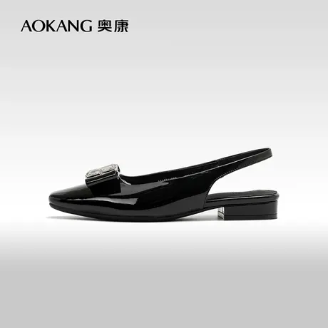 奥康女鞋 2024春季新款水钻方头单鞋一脚蹬浅口低跟后空简约单鞋图片