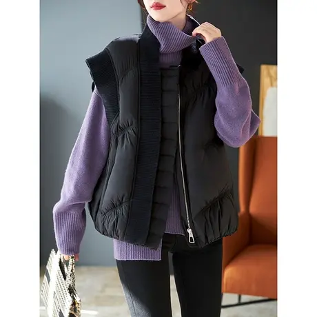 宝诗黎立领针织拼接90白鸭绒羽绒马甲2023年冬季新款外搭拉链上衣图片