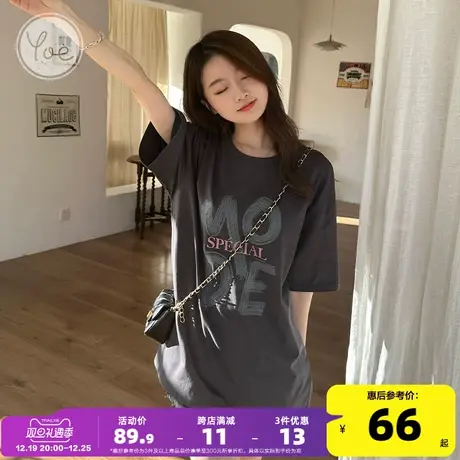 yoe灰色下衣失踪女装美式复古oversize潮牌黑色纯棉短袖t恤女上衣图片