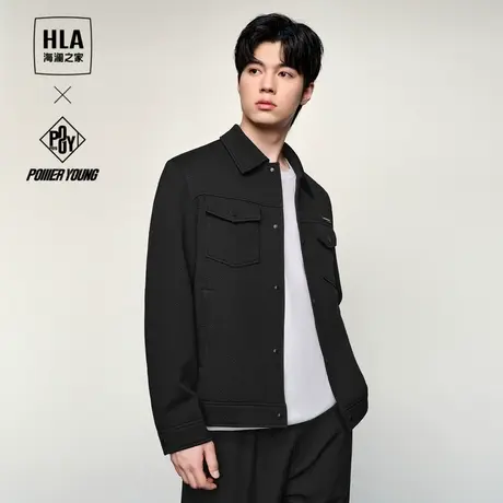 HLA/海澜之家POWER YOUNG夹克24春夏新满身花纹肌理翻领外套男士图片