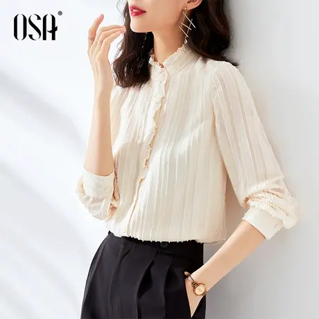 OSA欧莎长袖雪纺衬衫女设计感小众衬衣春装2022年新款气质上衣商品大图