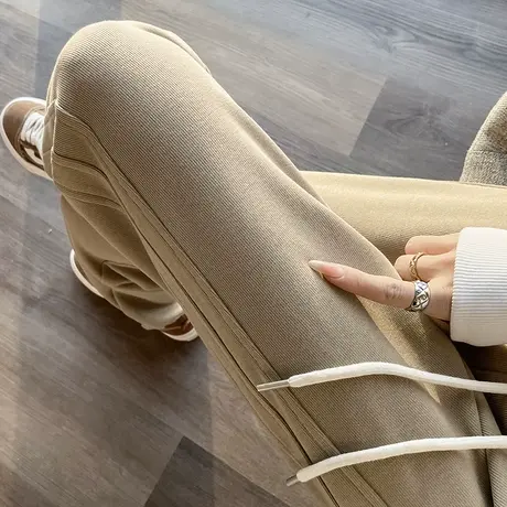 美式运动裤女2024春秋新款小个子黑色休闲百搭阔腿宽松束脚卫裤潮商品大图