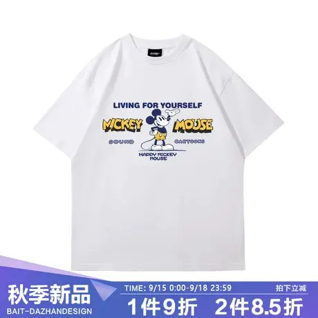 潮牌美式复古vintage米奇卡通印花t恤小众基础短袖宽松圆领男女商品大图