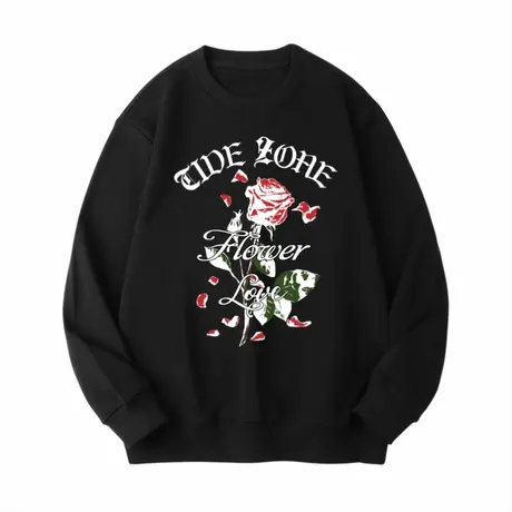 Ohlyah落叶红玫瑰印花圆领卫衣男女2023秋新款美式青少年无帽外套图片