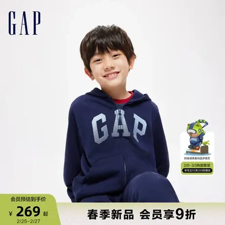 Gap男童2024春季新款LOGO刺绣宽松连帽卫衣儿童装运动外套429331商品大图