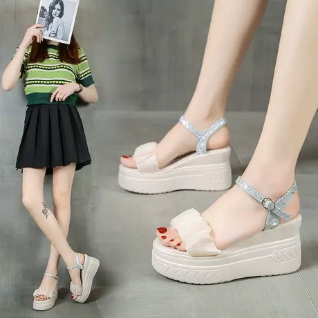 罗马坡跟凉鞋女夏季仙女风配裙子2024新款女鞋子高级感厚底高跟鞋商品大图