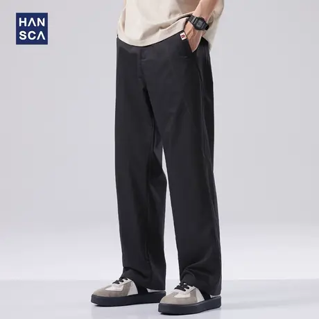 hansca简约宽松直筒休闲裤男春季新款日系纯色百搭简约运动长裤子商品大图