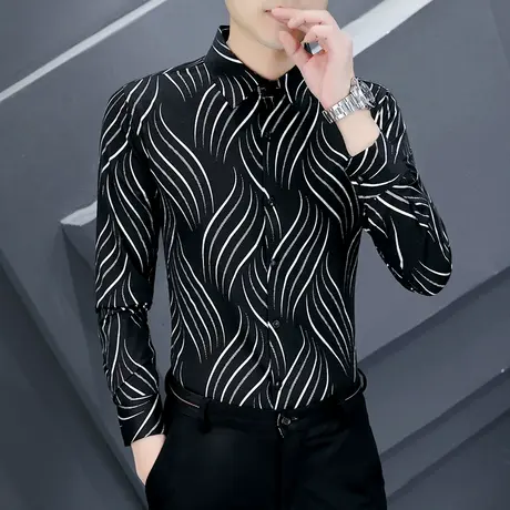 发型师个性高级感长袖衬衫男士潮流韩版寸衣秋季帅气男装修身衬衣图片