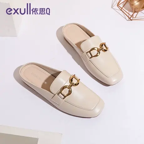 【商场同款】依思q包头半拖鞋女秋外穿软皮一脚蹬女鞋懒人穆勒鞋图片