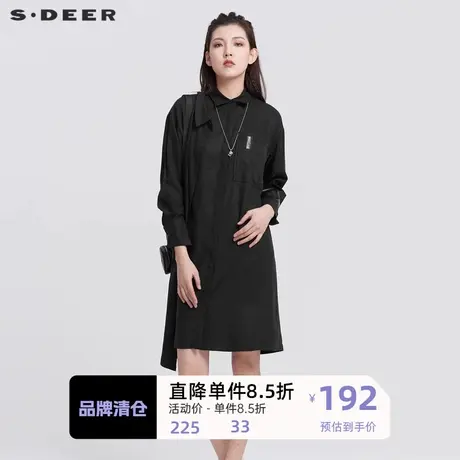 sdeer圣迪奥女装翻领拼接不规则衬衫连衣裙S22181221图片