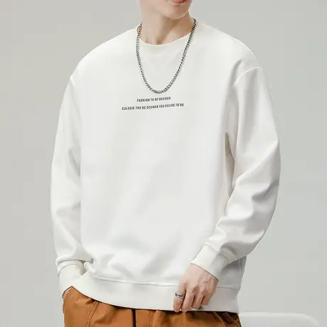 秋季春秋款潮牌背面印花无帽圆领套头卫衣男生长袖T恤衫男士上衣图片