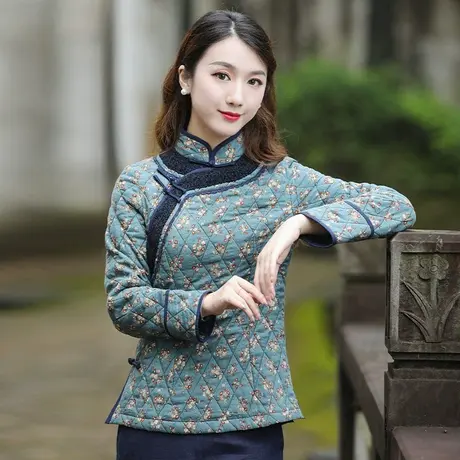 筠雅唐装冬款加厚棉袄旗袍式上衣外套复古保暖盘扣时尚中国风女装图片