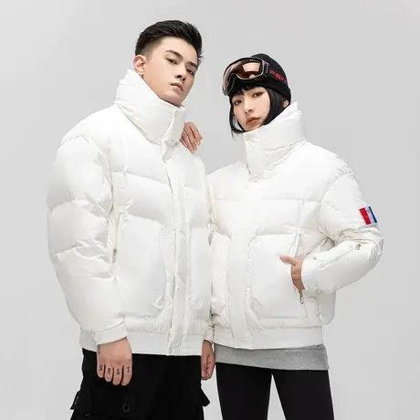 雪中飞羽绒服男女款2023新款冬季立领短款时尚情侣款加厚休闲外套图片