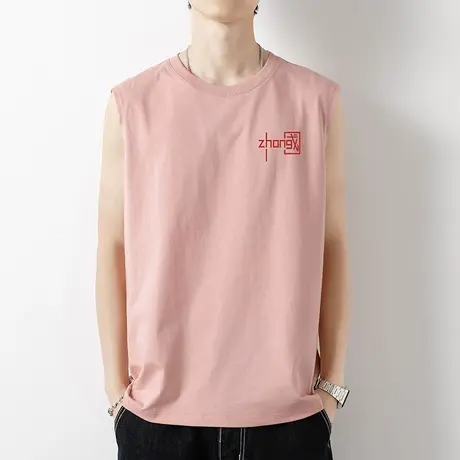 纯棉无袖t恤男士背心夏季薄款中国印花运动坎肩健身篮球跨栏外穿商品大图