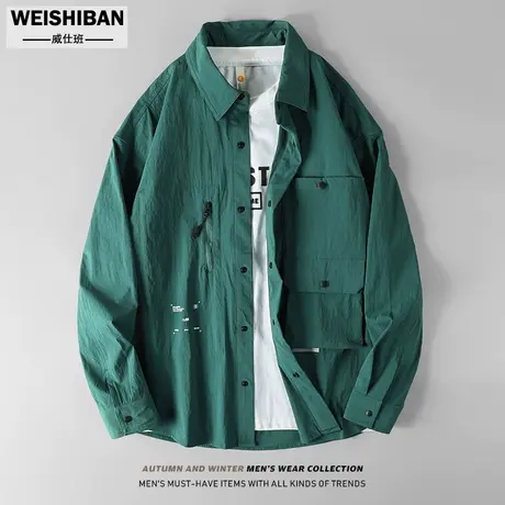美式复古工装长袖衬衣型外套男士秋季新款山系户外休闲宽松衬衫潮商品大图