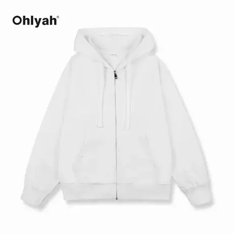 Ohlyah潮牌白色卫衣女秋冬季宽松连帽开衫休闲外套团队班服定制商品大图