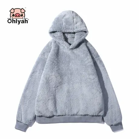 Ohlyah2023冬装韩版女装卫衣连帽衫加厚加绒可爱中长款长毛绒外套商品大图