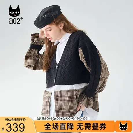 【Fuzzy style】a02针织衬衫两件套2023秋季潮流遮肉显瘦毛衣外套商品大图