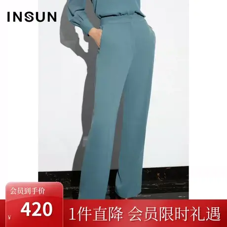 恩裳COVER2023春款新款经典中高腰前中烫中缝立体褶防透视直筒裤图片