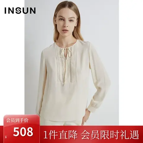 恩裳2023春款新款简约时尚柔软顺滑真丝衬衣纯色圆领宽松女士衬衫图片