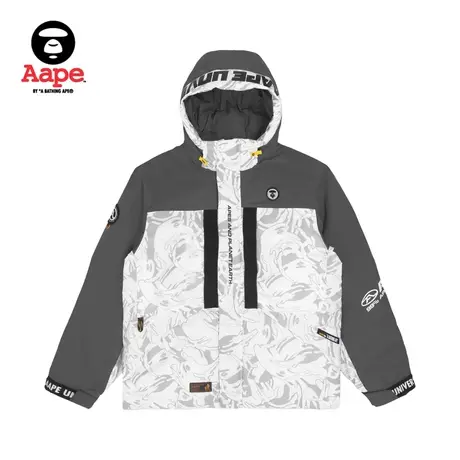 Aape旗舰店男装秋冬迷彩拼接字母印花连帽面包羽绒服外套7553XAJ图片