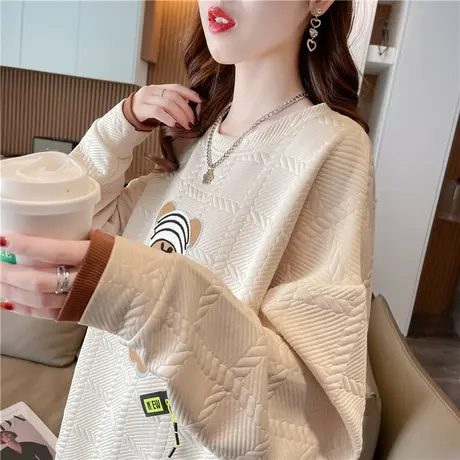 小个子华夫格卫衣女春秋季韩版宽松设计感小众薄款假两件上衣外套图片