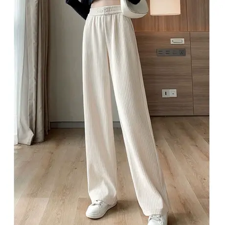 加绒加厚灯芯绒裤子女秋冬季宽松显瘦阔腿裤小个子垂感拖地运动裤商品大图