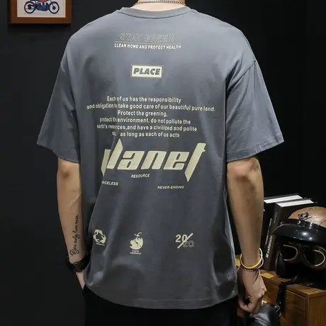 印花短袖t恤男士夏季宽松潮牌体恤胖子男装大码半袖纯棉加肥加大商品大图