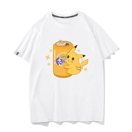 秀洛皮卡丘联名衣服芬达易拉罐夏季t恤男女情侣上衣短袖宽松纯棉商品大图