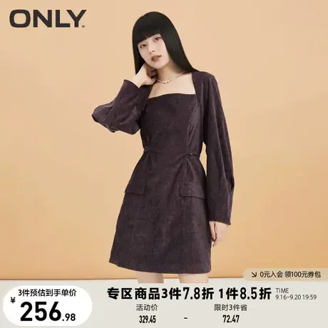 ONLY奥莱夏季法式别致方领收腰显瘦长袖连衣裙女图片