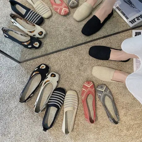 单鞋女2023春季新款百搭软底一脚蹬豆豆鞋网红平底浅口舒适奶奶鞋商品大图