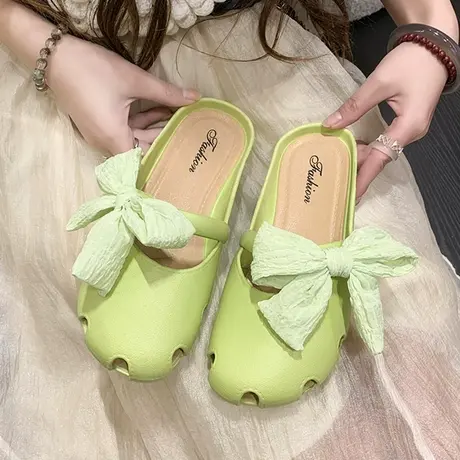 小清新蝴蝶结包头拖鞋女2023夏新款镂空懒人半拖配裙子软底穆勒鞋图片