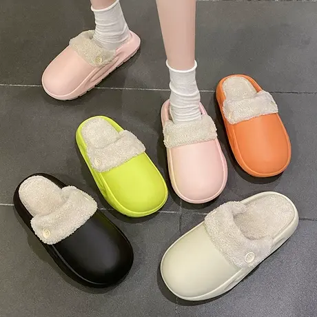 可拆卸棉拖鞋女冬季防水居家室内厚底防滑家用毛绒保暖棉拖可外穿商品大图