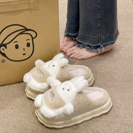 2023新款棉拖鞋女冬季可爱兔子毛绒保暖厚底室内居家防滑毛毛拖鞋商品大图
