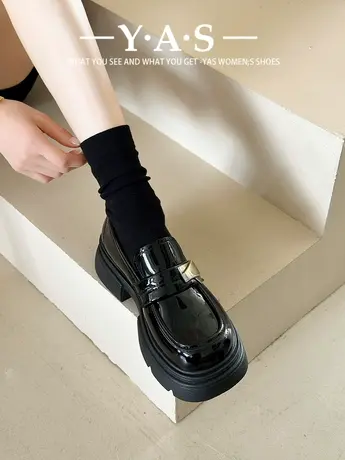 黑色厚底英伦风小皮鞋女2024春季新款复古百搭一脚蹬乐福鞋玛丽珍商品大图