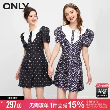 ONLY秋季时尚休闲设计感印花翻领短款连衣裙女|123207010图片