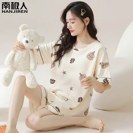 夏季睡衣女夏款纯棉短袖2024新款女士春秋款帽子熊家居服夏天女款图片
