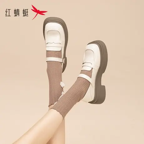 红蜻蜓乐福鞋女2023年秋季新款英伦风法式方头小皮鞋厚底舒适单鞋商品大图