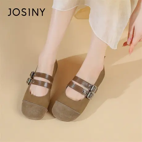Josiny/卓诗尼平底玛丽珍鞋女2024新款百搭配裙子一字带单鞋粗跟商品大图