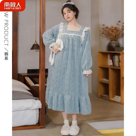 睡裙女冬季珊瑚绒加绒加厚冬天法兰绒孕妇春秋款甜美睡衣女秋冬款商品大图