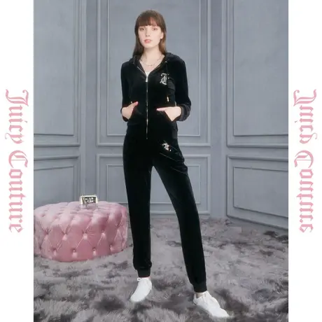 Juicy Couture橘滋奢华丝绒系列logo烫钻女式休闲裤商品大图