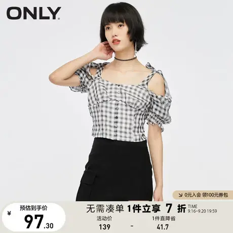 ONLY奥莱夏季格纹图案肩部系带单排纽扣雪纺衫女商品大图