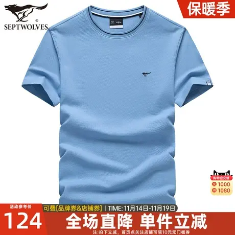 七匹狼短袖T恤2023夏季新款圆领男士纯色时尚打底衫男装潮流衣服商品大图